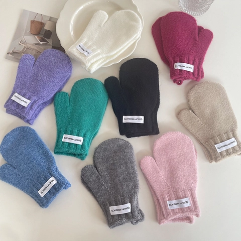 Weiche Kinder Strickfäustlinge Mit Umhängekordel Winter Warm Einfarbig Bonbonfarben Buchstaben Tag Handschuhe Für Jungen Mädchen