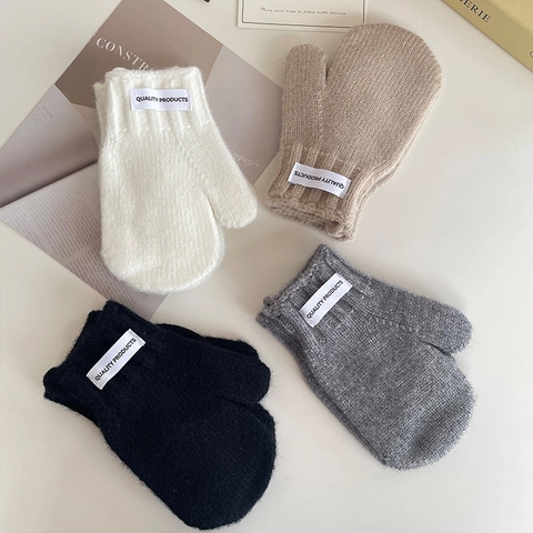 Weiche Kinder Strickfäustlinge Mit Umhängekordel Winter Warm Einfarbig Bonbonfarben Buchstaben Tag Handschuhe Für Jungen Mädchen