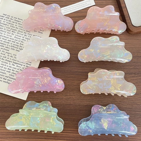 Pinza per Capelli a Forma di Nuvola Iridescente Grande Clip a Squalo in Acetato Struttura a Conchiglia Ondulata per Donna