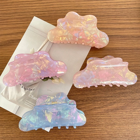 Pinza per Capelli a Forma di Nuvola Iridescente Grande Clip a Squalo in Acetato Struttura a Conchiglia Ondulata per Donna