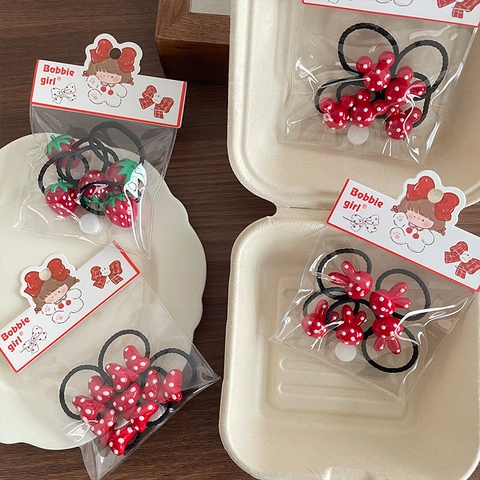 Elastici per Capelli a Pois Rossi per Bambine Cerchietti Elastici Cartoni Animati Coniglio Cuore Fragola Stella Fiocco