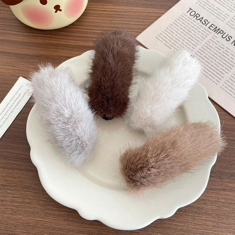 Pinza de Pelo Tipo Banana de Felpa para Mujer Color Sólido Minimalista Pinza Twist Accesorios para el Cabello Otoño Invierno