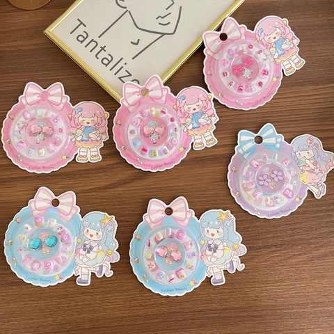 Kit Faux Ongles Autocollants Enfant Dessin Animé Princesse Fruits Animaux Avec Ornements en Résine Cadeau Beauté Fille