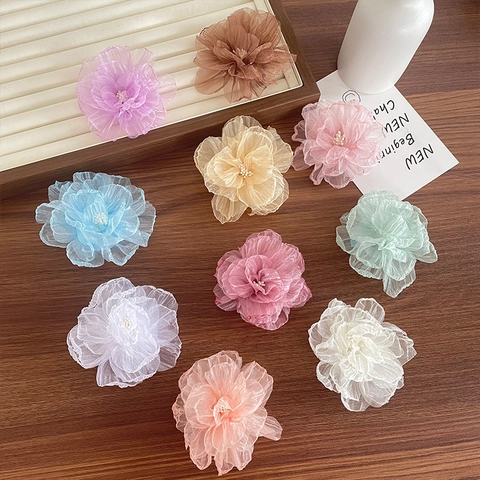 Handgemachte Organza Blume Haarspange Für Mädchen Süß Künstliche Perle Floral Entenschnabel-Clip Prinzessin Kopfschmuck