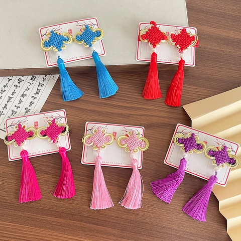 Traditioneller Chinesischer Stil Knoten Quaste Haarspangen Für Kleine Mädchen Handgemachte Gewebte Blume Schleife Haarnadeln Mit Künstliche Perle