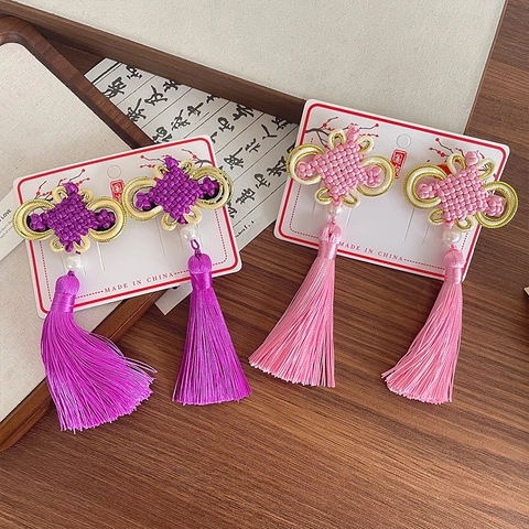 Traditioneller Chinesischer Stil Knoten Quaste Haarspangen Für Kleine Mädchen Handgemachte Gewebte Blume Schleife Haarnadeln Mit Künstliche Perle