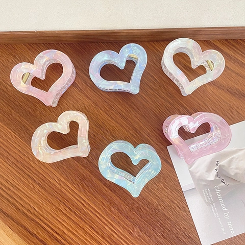 Molletta per Capelli a Cuore Cangiante in Acrilico Perlato Traforato Shark Clip Stile Coreano Accessori per Capelli Donna