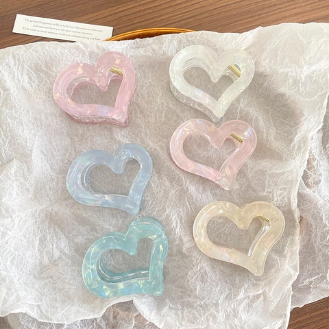 Molletta per Capelli a Cuore Cangiante in Acrilico Perlato Traforato Shark Clip Stile Coreano Accessori per Capelli Donna