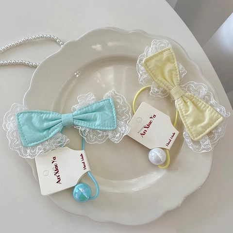Pinzas para el Cabello con Lazo de Encaje de Color Caramelo Dulce Coreano para Niñas Lazos para el Cabello Hechos a Mano