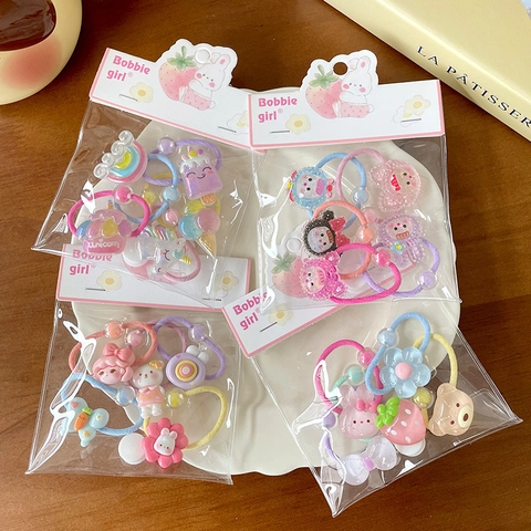 Korean Style Cartoon Animal Girl Hair Ties For Kids Cute Acrylic Elastic Hair Bands Sweet Macaron Colors Hair Ornaments