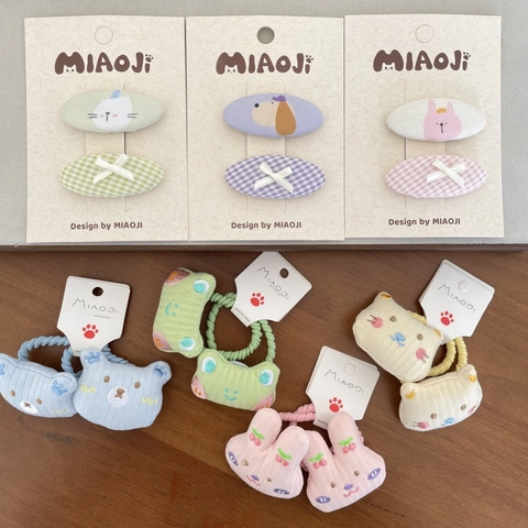 Barrettes à Cheveux en Tissu Animal Ours Dessin Animé pour Filles Nœud Vichy Fait Main Élastiques Accessori
