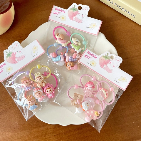 Korean Style Cartoon Animal Girl Hair Ties For Kids Cute Acrylic Elastic Hair Bands Sweet Macaron Colors Hair Ornaments