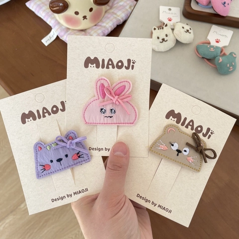 Conjunto de Pinzas y Gomas para el Cabello de Animales de Dibujos Animados para Niños Accesorios de Tela Bordada para Niñas Estilo Gato Conejo Oso