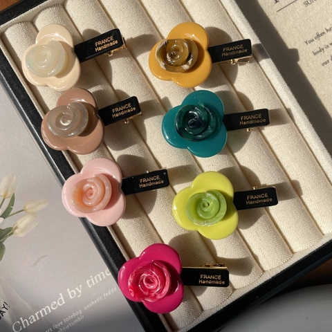 Handgefertigt Acetat Rose Blume Entenschnabel-Clip Französisch Elegant Floral Seite Pony Clip Für Damen Mode Haarschmuck