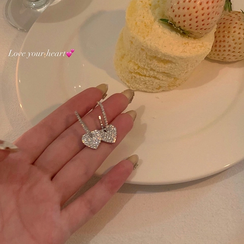 Pendientes Colgantes de Corazón de Cobre Bañado en Oro Blanco Con Poste de Plata de Ley 925 Zirconia Blanca Joyería Mujer