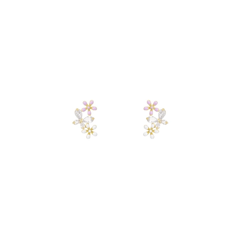 Orecchini a Bottone con Fiori e Farfalle Donna Rame Perno in Argento Sterling 925 Strass Placcati Oro Gioielli