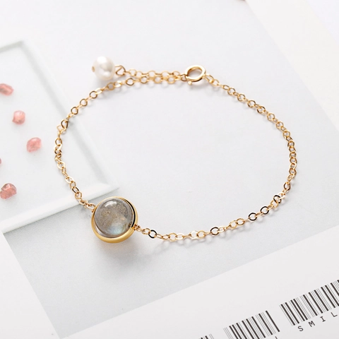Pulsera de Amuletos de Cobre Multi Cristal Vintage para Mujer Bañado en Oro Redondo Piedra de Luna Amatista Strass Perla Artificial