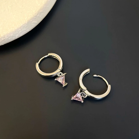 Französische Süße Rosa Zirkon Dreieck Anhänger Creolen Kupfer Versilbert Elegante Minimalistische Schmuck Für Damen Täglich Dating