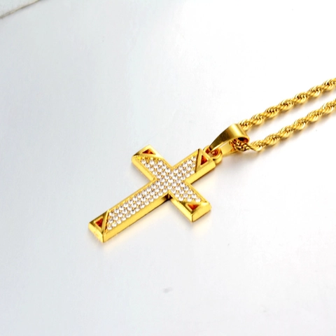 Lussuosa Collana Con Pendentif a Croce in Lega Placcata Oro Stile Hip Hop Con Strass Trasparenti Catena a Corda Gioielli Streetwear Per Uomo Donna