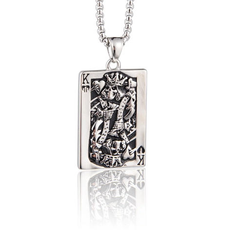 Gothic Titanium Steel King Of Hearts Poker Card Pendant Necklace Hip Hop Punk Skull King Jewelry For Men Women Gift