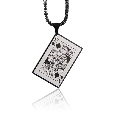 Collana con Ciondolo Carta da Gioco Re di Picche in Acciaio al Titanio Hip Hop Gioielli Retro Street Style per Uomo Donna