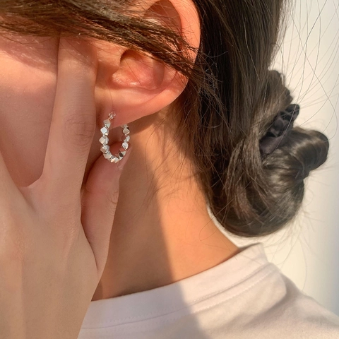Pendientes de Aro Vintage Geométricos de Pepita Irregular para Mujer Minimalistas de Cobre Plateado Poste de Plata de Ley 925