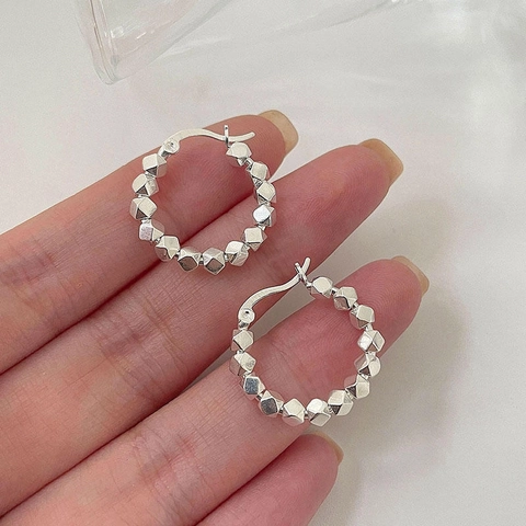 Pendientes de Aro Vintage Geométricos de Pepita Irregular para Mujer Minimalistas de Cobre Plateado Poste de Plata de Ley 925