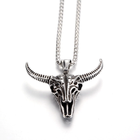 Retro Edelstahl Stierschädel Anhänger Halskette Für Herren Damen Hip Hop Gothic Ochsenkopf Punk Streetwear Schmuck Geschenk