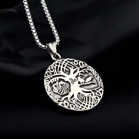 Collar de Colgante Árbol de la Vida de Odín Vikingo de Acero Inoxidable Vintage Nudo Celta Amuleto Nórdico Joyería Hombre Mujer