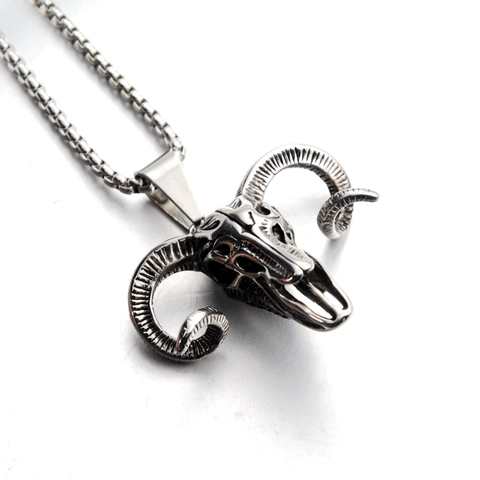 Collar con Colgante de Calavera de Antílope de Acero Inoxidable Vintage Hip Hop Punk Estilo Gótico Retro Plata Joyería para Hombres Mujeres