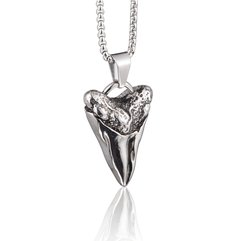 Collier Pendentif Dent de Requin en Acier Inoxydable Hip Hop pour Homme Femme Bijoux Rétro Punk Chaîne Box Argent Or