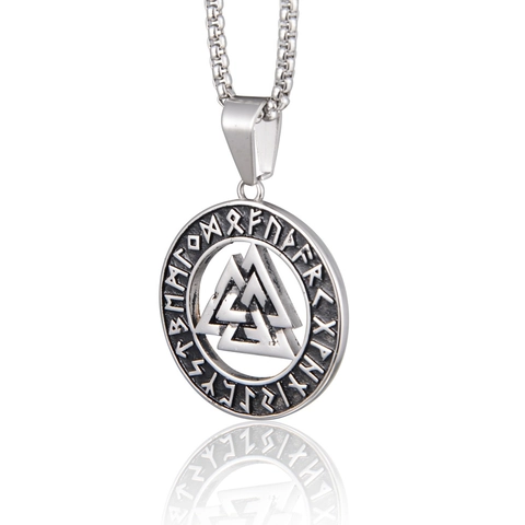 Viking Valknut Runen Hanger Ketting Vintage Titaniumstaal Ronde In elkaar grijpende Driehoeken Hip Hop Sieraden Voor Mannen Vrouwen
