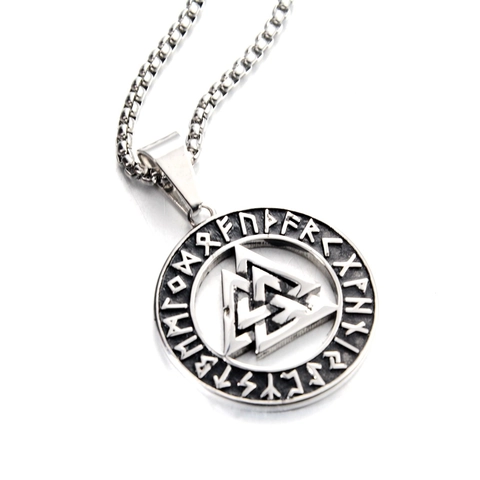 Viking Valknut Runen Hanger Ketting Vintage Titaniumstaal Ronde In elkaar grijpende Driehoeken Hip Hop Sieraden Voor Mannen Vrouwen