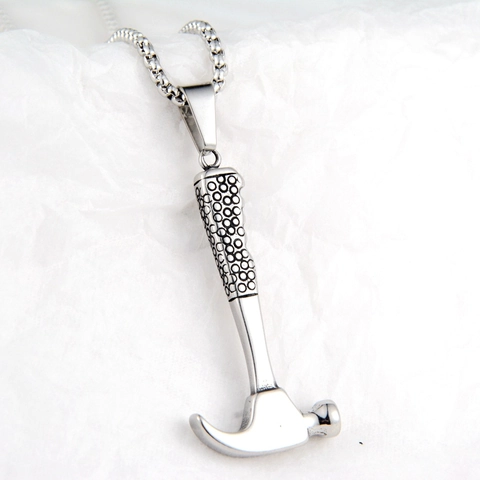 Edelstahl Hammer Anhänger Halskette Cool Industrial Hip Hop Stil Silber Metall Schmuck Für Herren Damen Täglich Streetwear Accessoires
