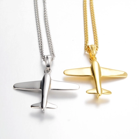 Collar con Colgante de Avión de Acero Inoxidable para Hombre Mujer Hip Hop Joyería de Cadena de Avión de Acero de Titanio
