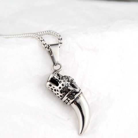 Titanium Steel Leopard Head Wolf Tooth Pendant Necklace Hip Hop Punk Jewelry For Men Women Gold Silver Fangs Charm Necklace