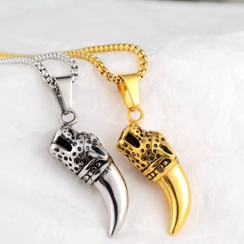 Titanium Steel Leopard Head Wolf Tooth Pendant Necklace Hip Hop Punk Jewelry For Men Women Gold Silver Fangs Charm Necklace