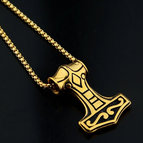 Vintage Edelstahl Mjolnir Anhänger Halskette Nordische Wikinger Thors Hammer Punk Schmuck Für Herren Damen Täglich Accessoire