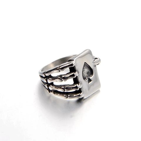 Vintage Punk Stainless Steel Spades A Ring For Men Gothic Skeletal Hand Claw Skeleton Hip Hop Jewelry Retro Distressed Biker Ring