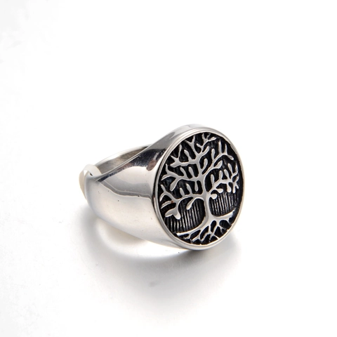 Vintage Stainless Steel Tree Of Life Signet Ring Nordic Viking Punk Hip Hop Yggdrasil Jewelry For Men Women Daily Gift