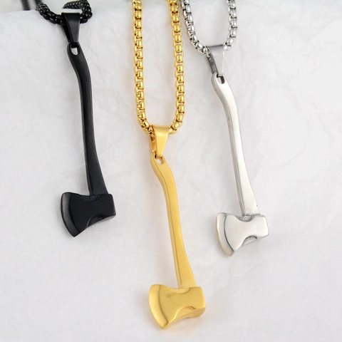 Collana con Ciondolo ad Ascia Hip Hop in Acciaio Inossidabile Titanio Stile Punk Per Uomo Donna Accessorio Streetwear Gioielli Regalo