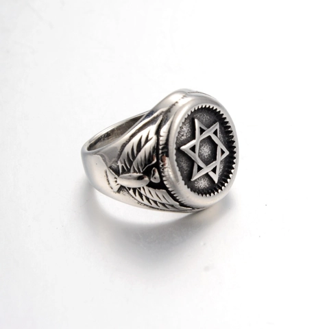 Anello Vintage in Acciaio Inossidabile con Esagramma Stella di Davide per Uomo Donna Punk Religioso Gioielli Argento Antico