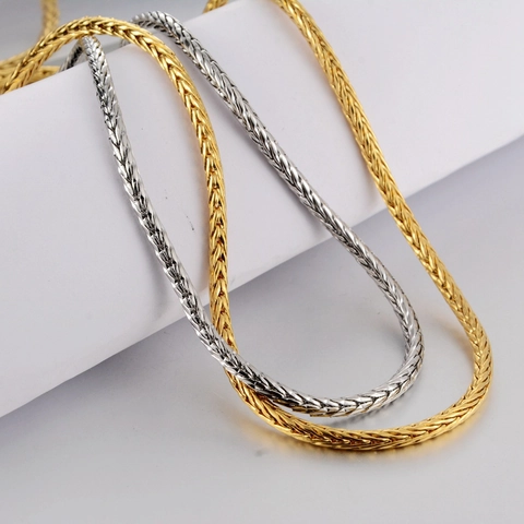 Unisex Titanstahl Weizen Kette Halskette Punk Hip Hop Fuchsschwanz Gewebe Schlüsselbeinkette Für Damen Herren Gold Silber Schmuck
