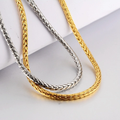 Unisex Titanstahl Weizen Kette Halskette Punk Hip Hop Fuchsschwanz Gewebe Schlüsselbeinkette Für Damen Herren Gold Silber Schmuck