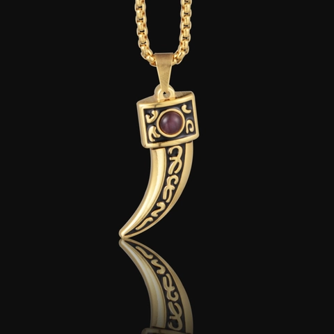Collana con Ciondolo a Dente di Lupo in Acciaio Inossidabile Retro Stile Etnico Tribale con Pietra Preziosa Artificiale Gioielli Hip Hop per Uomo Donna