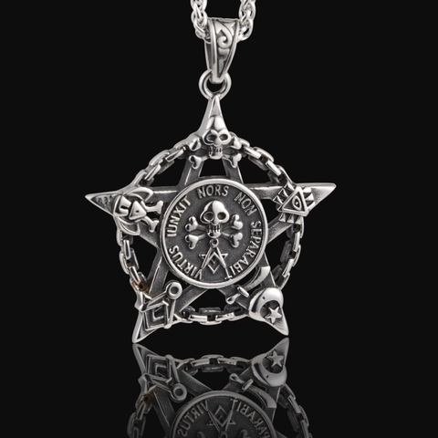 Collana con Pendente Pentagramma Teschio Vintage in Acciaio Inossidabile per Uomo Donna Gioielli Gothic Hip Hop Ciondolo con Simboli Massonici
