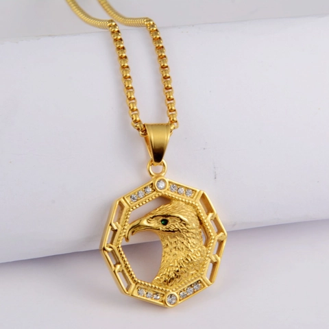 Hip Hop Titanium Staal Arendskop Octogoon Hanger Halsketting Voor Mannen Vrouwen Goud Zilver Verguld Strass Arend Sieraden