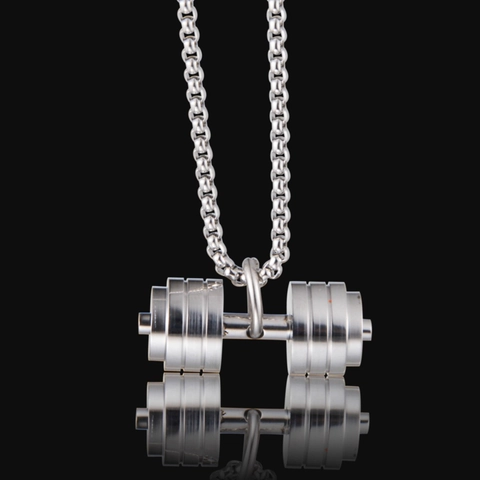 Hip Hop Titanium Steel Dumbbell Pendant Necklace For Men Women Fitness Sporty Jewelry Workout Gym Accessory Boyfriend Gift