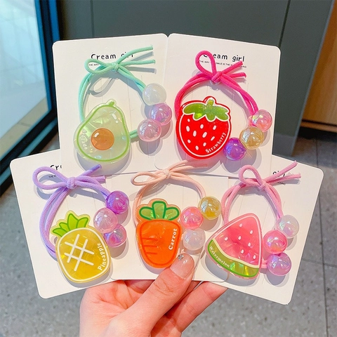 Élastiques à Cheveux en Acrylique Fruits Dessin Animé pour Enfants Accessoires Cheveux Filles Motif Fraise Ananas