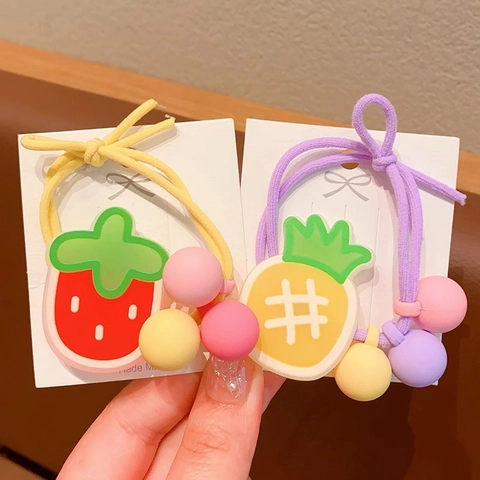 Élastiques à Cheveux en Acrylique Fruits Dessin Animé pour Enfants Accessoires Cheveux Filles Motif Fraise Ananas